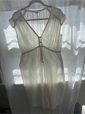 Anthropologie Ivory Gauze Button-Open Front Midi Dress